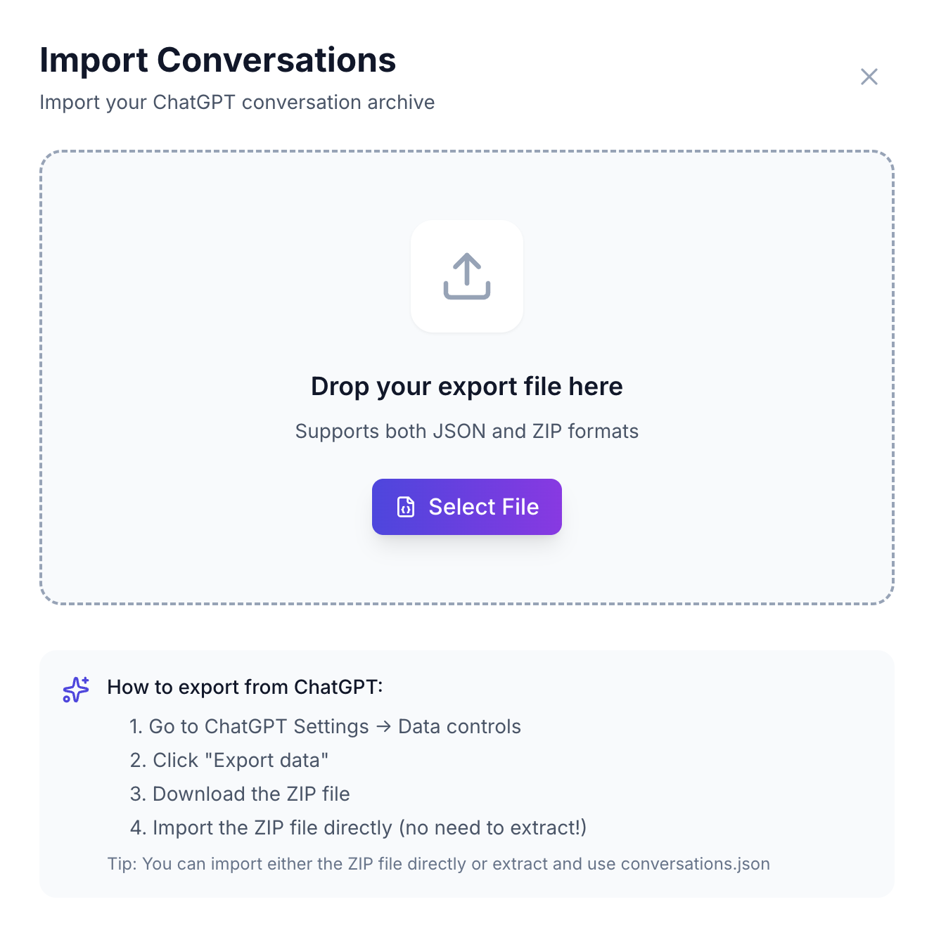 Import your ChatGPT export into Open Chat Memory